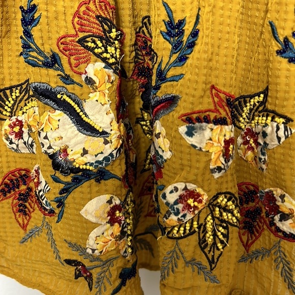 Anthropologie Bhanuni By Jyoti Yellow Embroidered Beaded Peplum Top Small - Picture 4 of 8